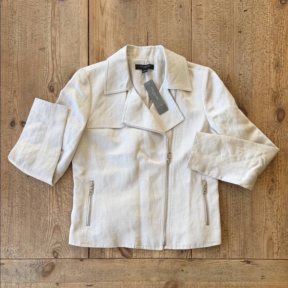 Ann Taylor Natural Linen Blend Women's Jacket, 2 Petite - Picture 2 of 7